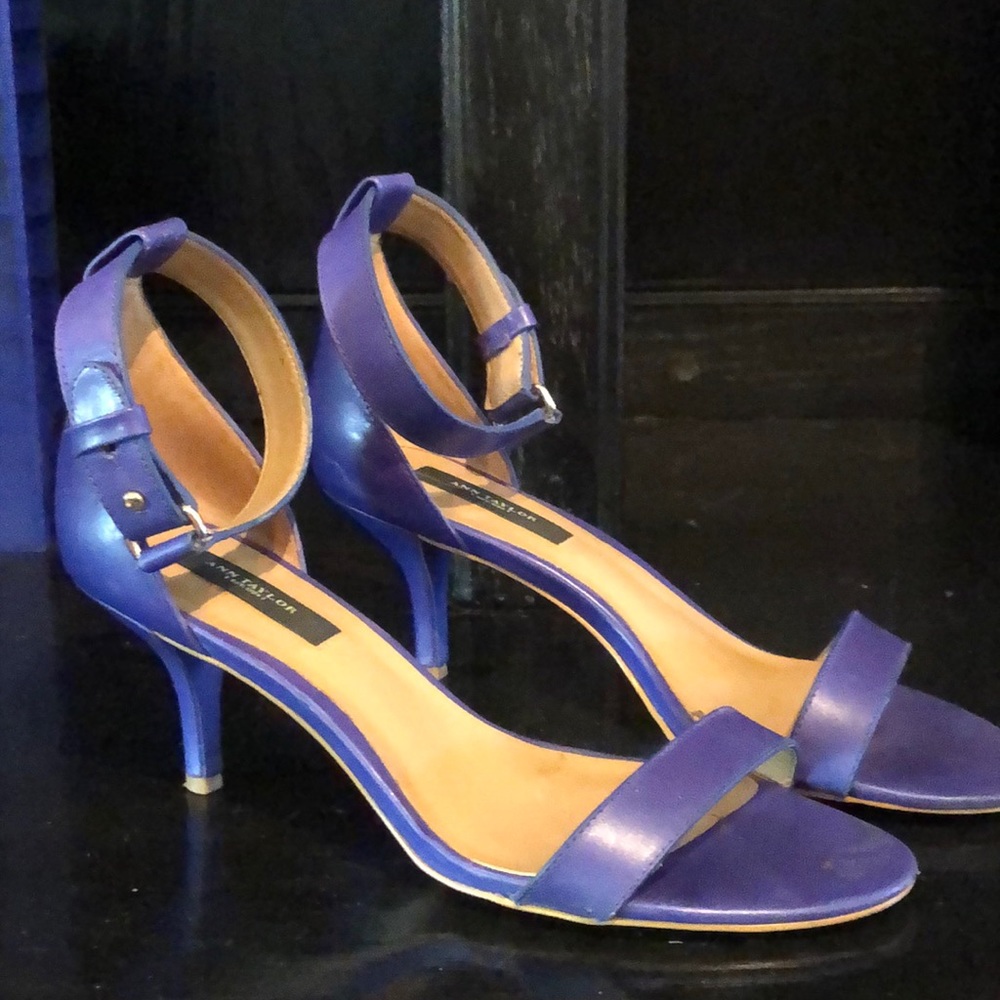 Ann Taylor Cobalt Blue Leather ankle-wrap sandals